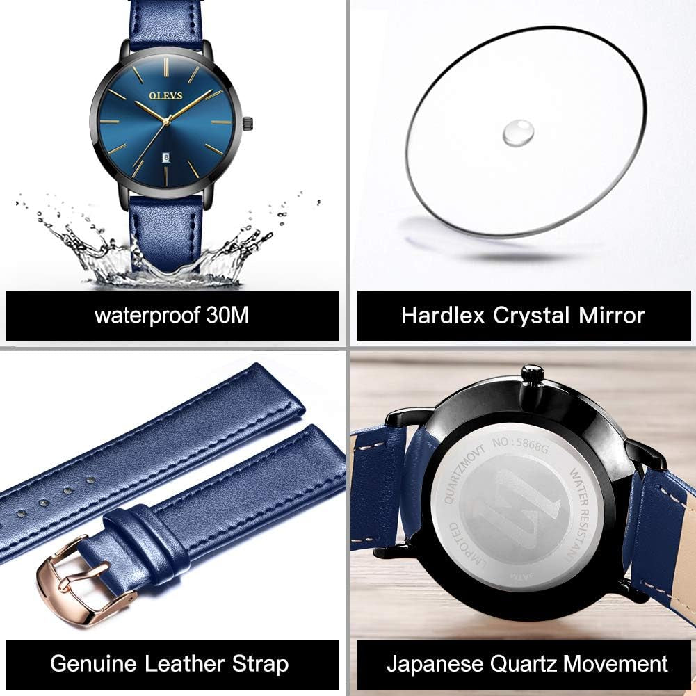 Watch for Men Square Leather Strap Classic Fashion Multifunctional Chronograph Analog Quartz Watch Waterproof