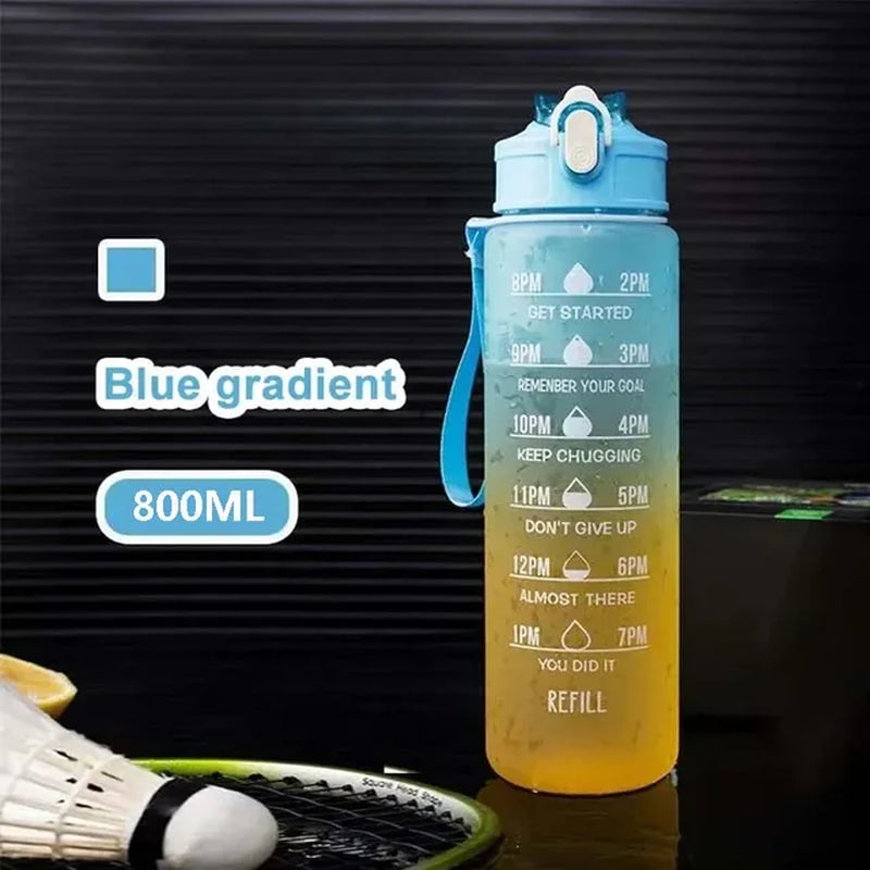 800ml Motivational Sports Water Bottle with Time Marker - Leak-Proof, BPA-Free, Portable Drinkware for Outdoor Fitness