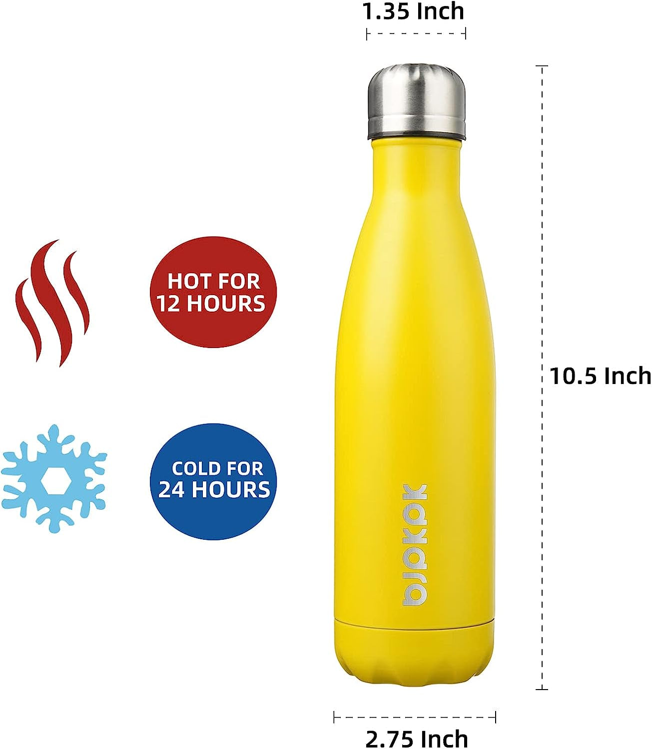 Insulated Water Bottles -17Oz/500Ml -Stainless Steel Water Bottles, Sports Water Bottles Keep Cold for 24 Hours and Hot for 12 Hours,Bpa Free Water Bottles,Goldenrod