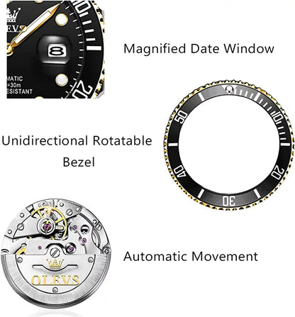 Automatic Men'S Watch Automatic Winding Watch Waterproof Mechanical Date Two Tone Stainless Steel Fashion Casual Watch