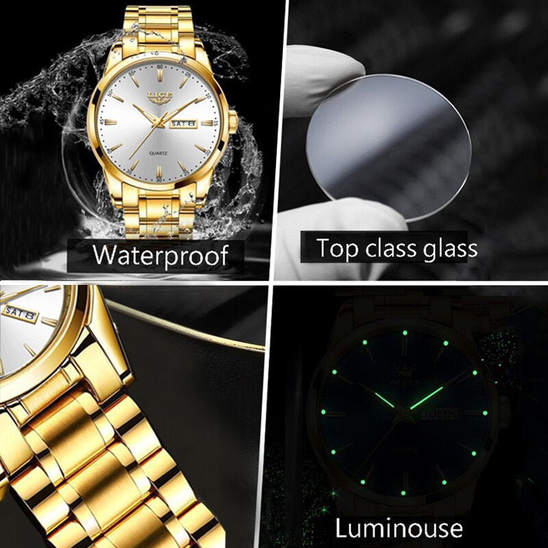 LIGE Men Watches New Fashion Full Steel Waterproof Luminous Top Brand Luxury Mens Quartz Wristwatch Men Relogio Masculino+Box