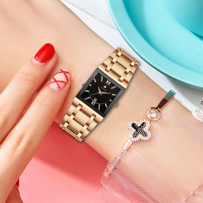 WWOOR Luxury Gold Black Watch for Women Fashion Square Quartz Watch Ladies Dress Wrist Watches Top Brand Sport Clock Reloj Mujer