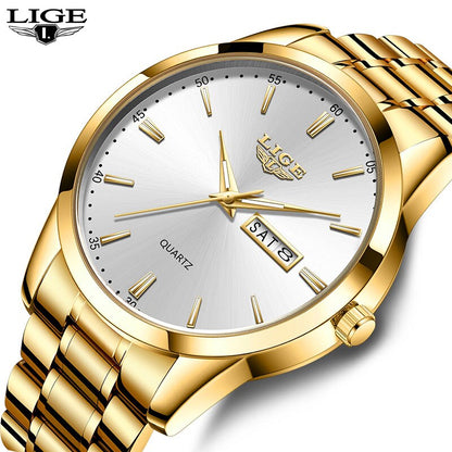 LIGE Men Watches New Fashion Full Steel Waterproof Luminous Top Brand Luxury Mens Quartz Wristwatch Men Relogio Masculino+Box