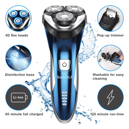 Electric Razor for Men, IPX7 Waterproof Wet and Dry Electric Shaver with Pop-Up Beard Trimmer for Men, Gift for Father'S Day, Blue