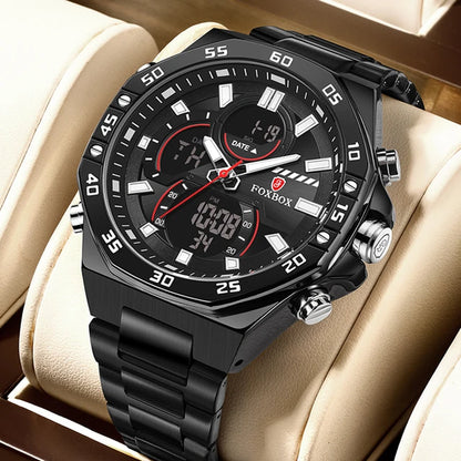 LIGE Dual Display Watches for Men Fashion Business Waterproof Watch Men Top Brand Luxury Sport Quartz Chronograph Reloj Hombre