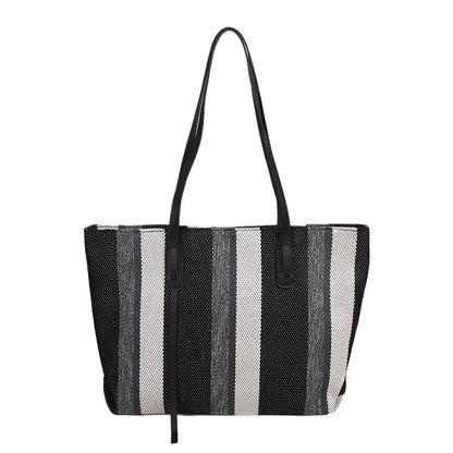 Large Capacity Canvas Women Shopping Shoulder Bags Luxury Designer Simple Stripes Handbags Casual Female Bucket Shopper Tote Bag