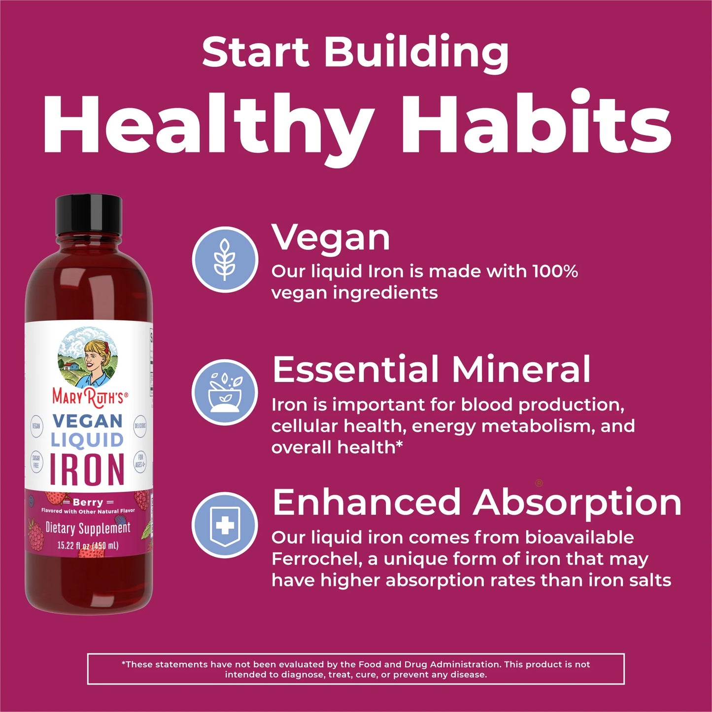 | Liquid Iron Supplement for Women Men & Kids | Iron Deficiency, Immune Support | Sugar Free, Vegan, Non-Gmo | 15.22 Fl Oz / 450Ml