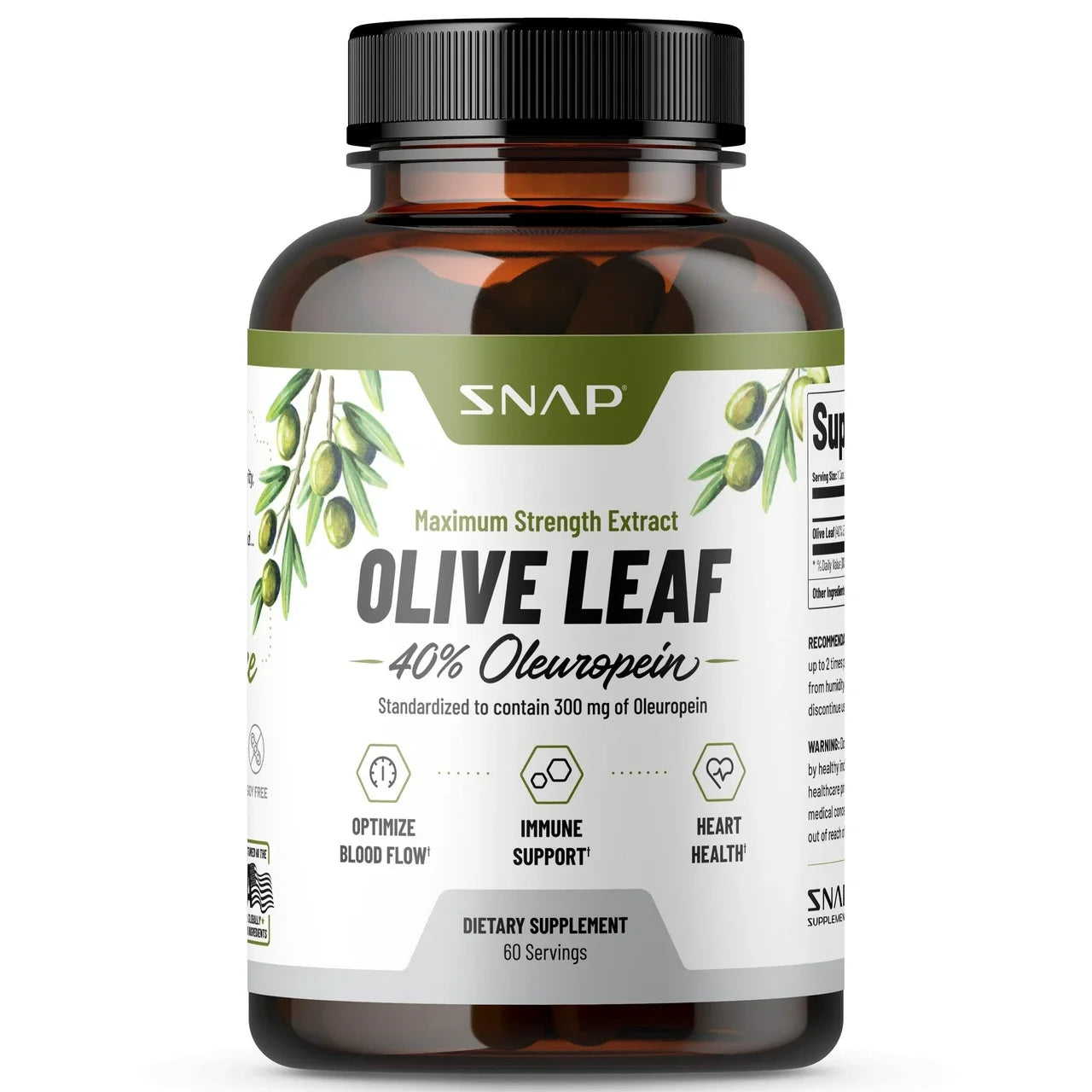 Olive Leaf Extract Capsules - 40% Oleuropein Heart Health - 60 Count