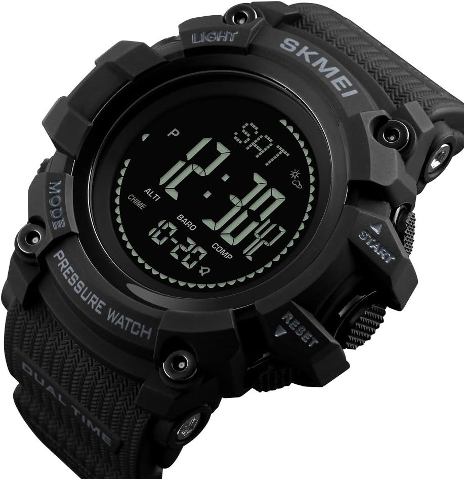 Mens Outdoor Sports Army Watches Pedometer Calories Digital Watch Altimeter Barometer Compass Thermometer Weather Men Watch (Black)