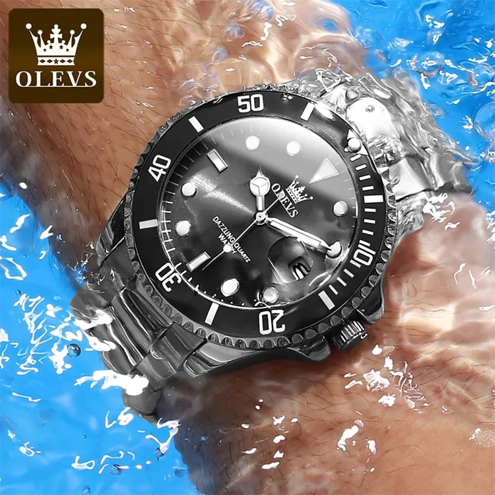 Olves Luxury Men's Wristwatch Stainless Steel Luminous Waterproof with Gift Box