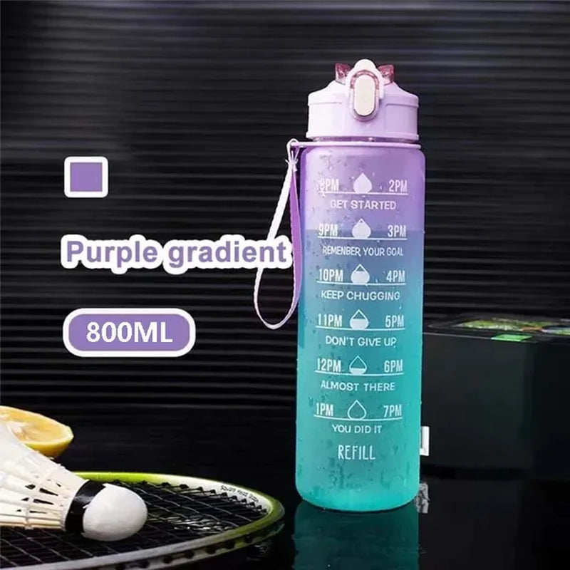 800ml Motivational Sports Water Bottle with Time Marker - Leak-Proof, BPA-Free, Portable Drinkware for Outdoor Fitness