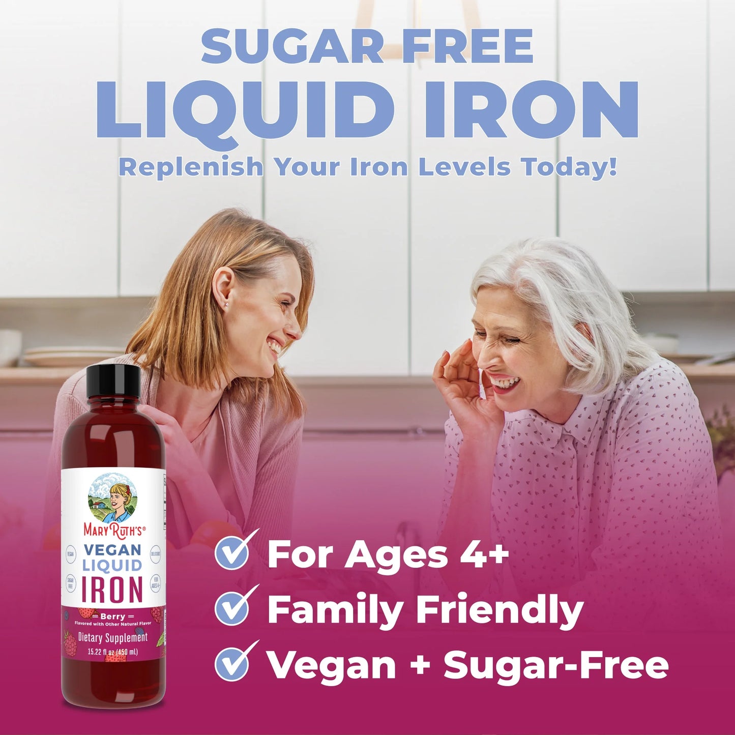 | Liquid Iron Supplement for Women Men & Kids | Iron Deficiency, Immune Support | Sugar Free, Vegan, Non-Gmo | 15.22 Fl Oz / 450Ml