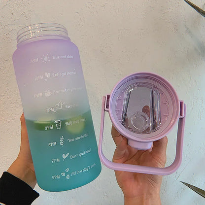 2L Water Bottle with Time Marker for Girl Fitness Jugs Large Capacity Portable Sports Gym Big Drink Bottle with Straw BPA Free