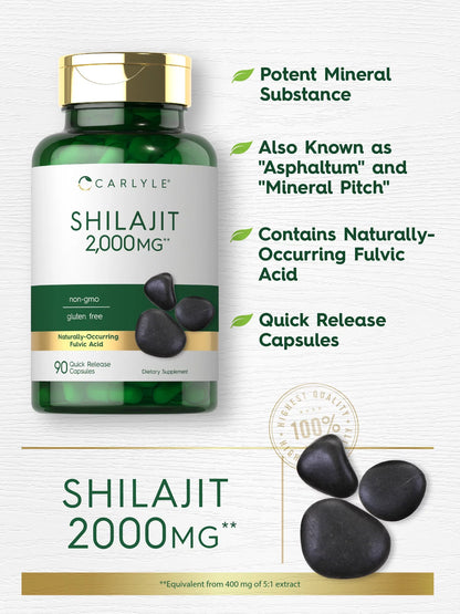 Shilajit Supplement | 2000Mg | 90 Capsules | Non-Gmo and Gluten Free | by