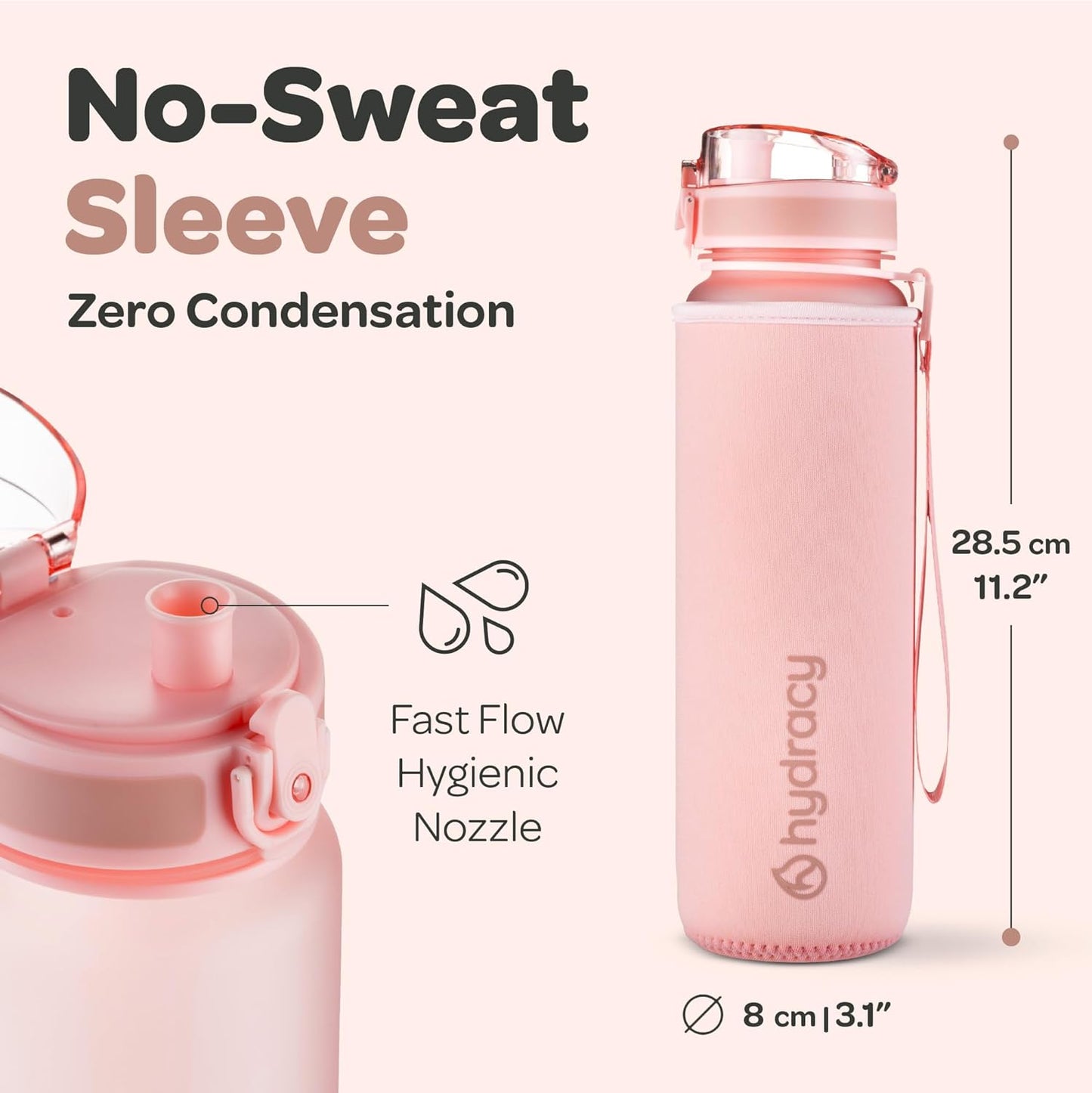 Water Bottle with Time Marker -Large BPA Free Water Bottle & No Sweat Sleeve -Leak Proof Gym Bottle with Fruit Infuser Strainer & Times to Drink -Ideal Gift for Fitness Sports & Outdoors