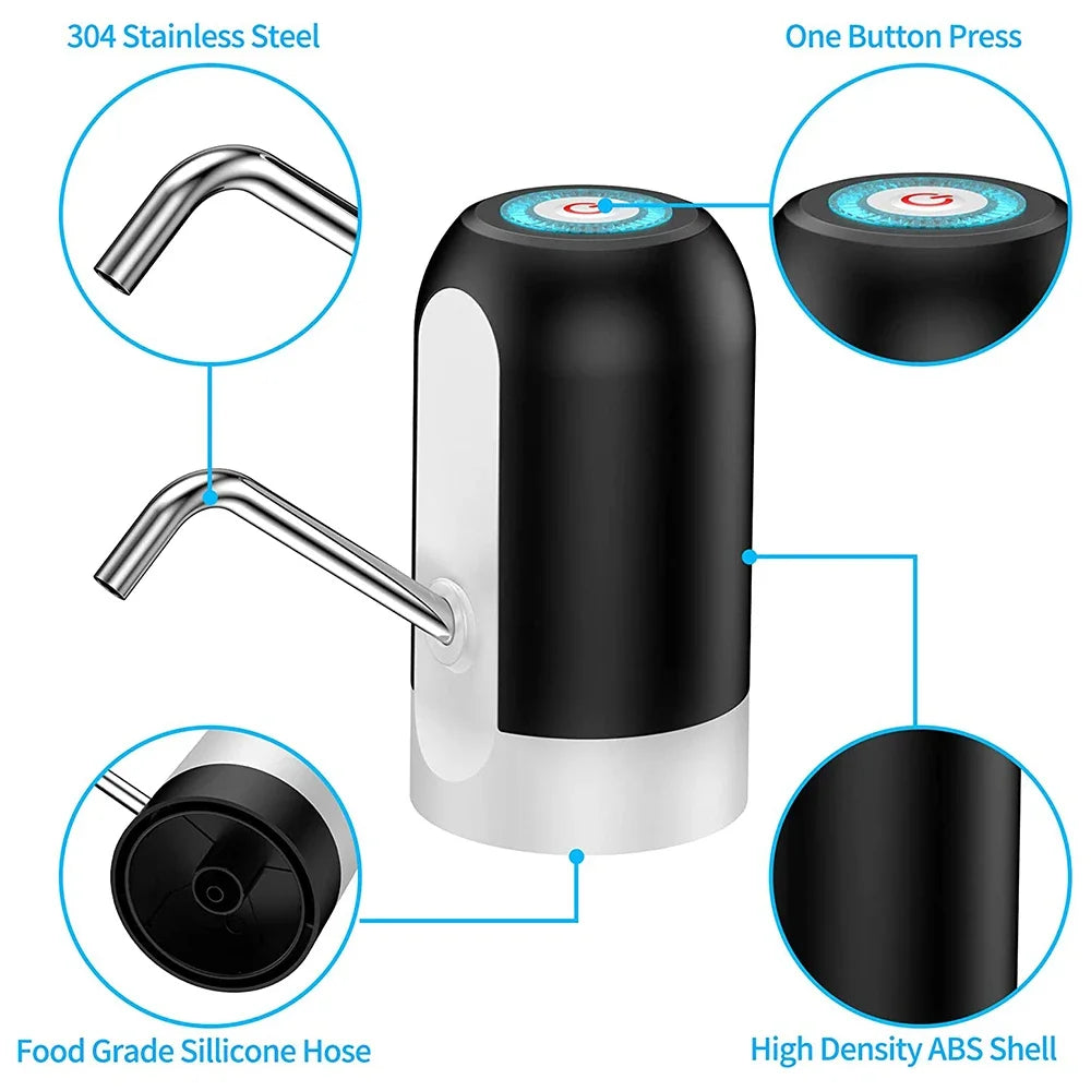 1Pc Electric Water Carboy Pump Household Use Portable Automatic USB Charging Mini Bottled Water Dispenser Drinkware Kitchen Bar