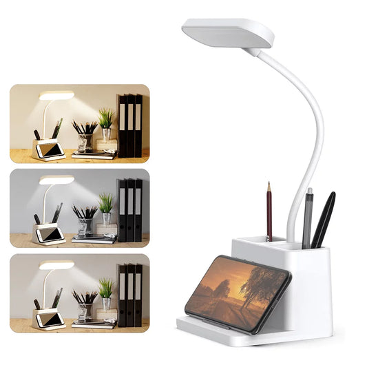 Led Desk Lamp with Pen and Phone Hold for an Office in Home - 3 Modes Dimable LED Table Lamp with USB Port