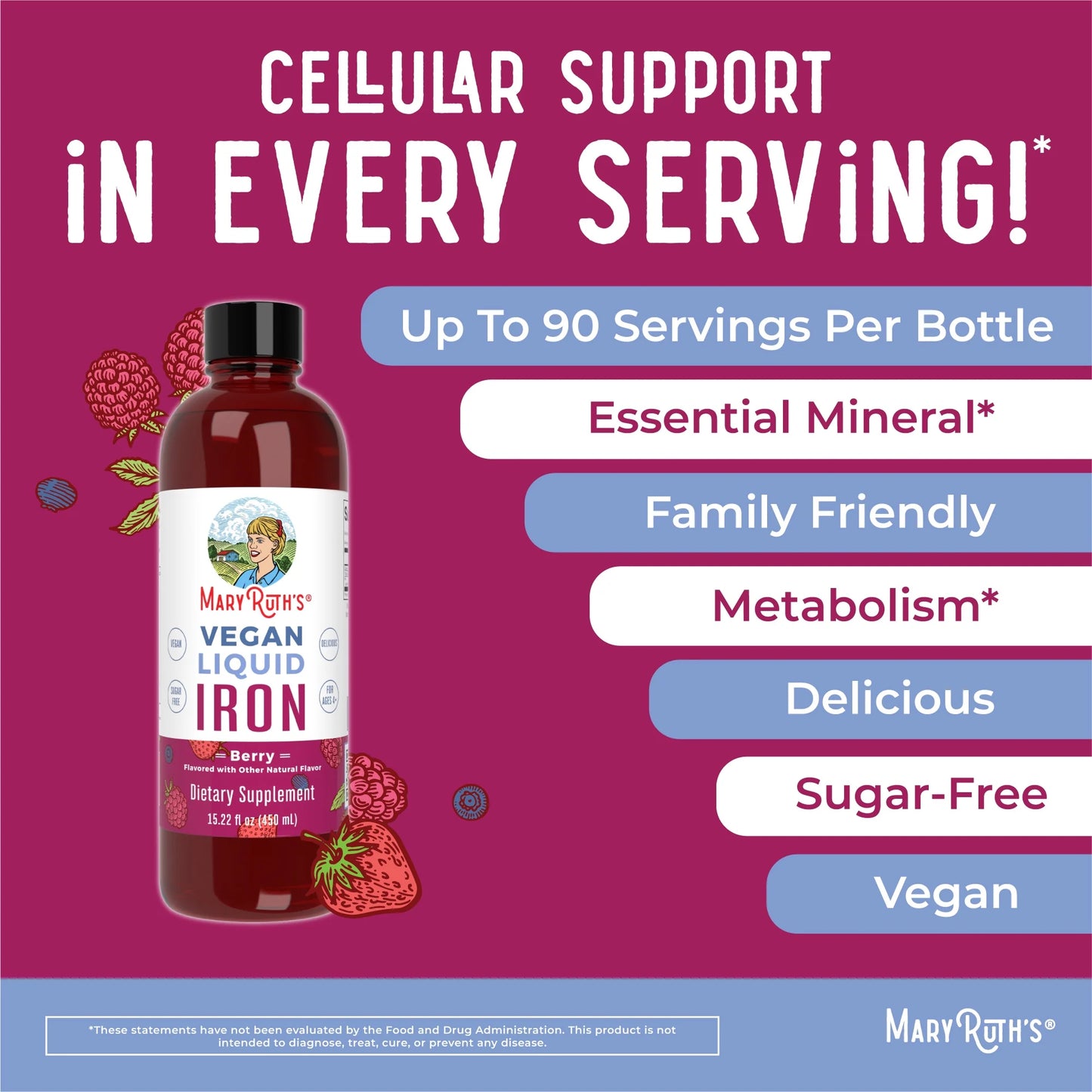 | Liquid Iron Supplement for Women Men & Kids | Iron Deficiency, Immune Support | Sugar Free, Vegan, Non-Gmo | 15.22 Fl Oz / 450Ml