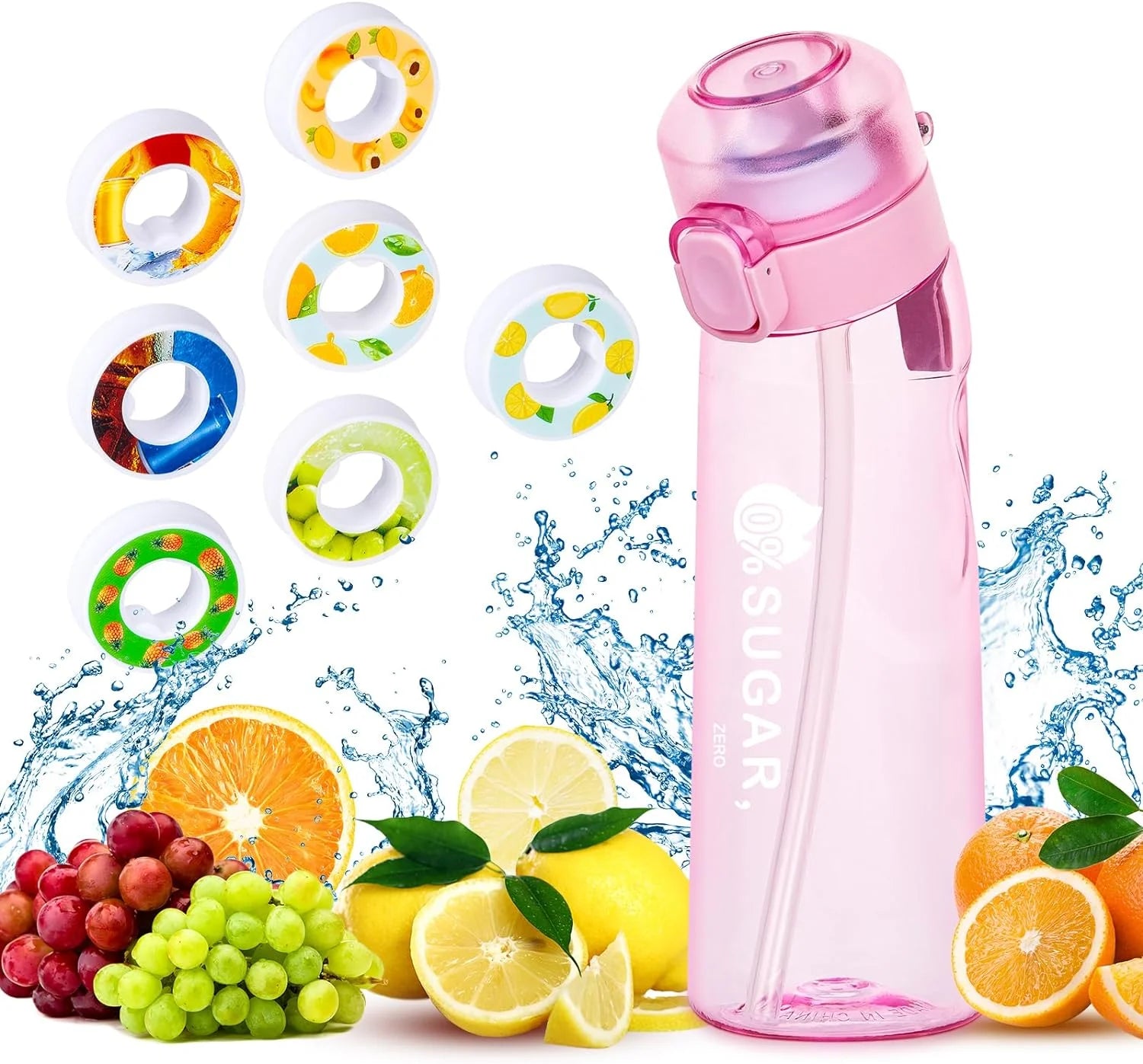 Air Water Bottle with 7 Flavour Pods, 650Ml Water Bottle Set, Sports Water Bottles with Straw, 0 Sugar, 0 Calorie Drinking Fruit Fragrance Bottle for Fitness, Outdoor, Gift, Sport, Kids, Gift, New