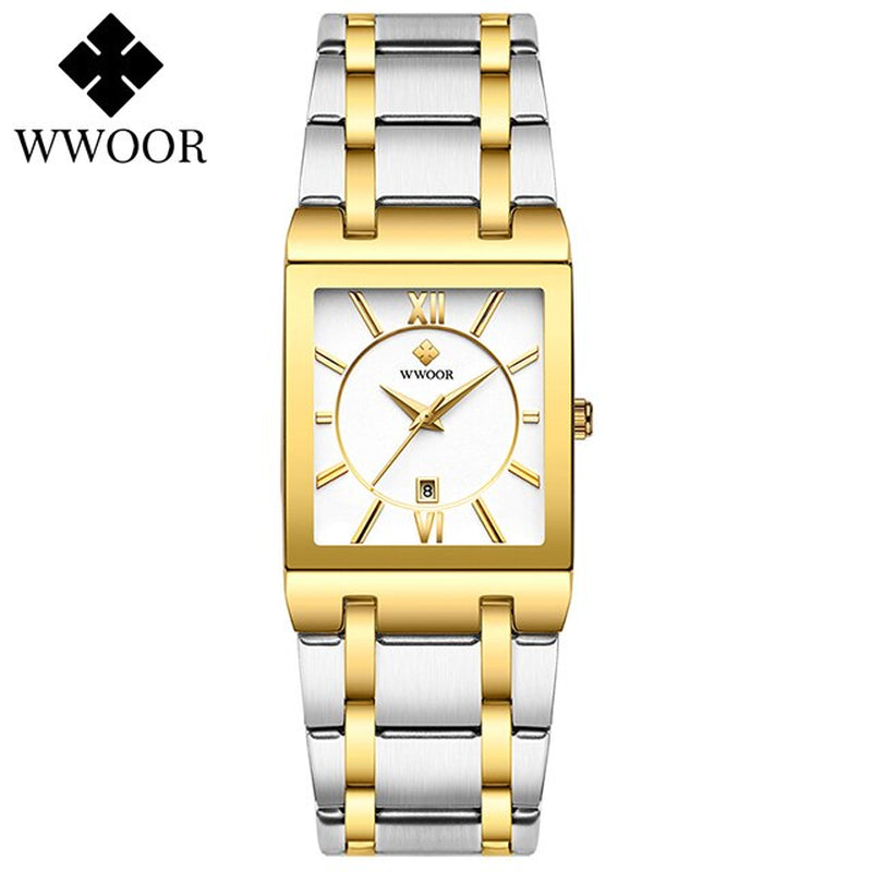 WWOOR Luxury Gold Black Watch for Women Fashion Square Quartz Watch Ladies Dress Wrist Watches Top Brand Sport Clock Reloj Mujer