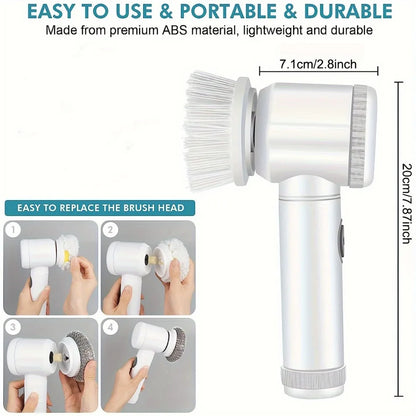 Electric Spin Scrubber with 5 Replaceable Brush Head Power Electric Cleaning Brush Handheld Rechargeable Shower Scrubber