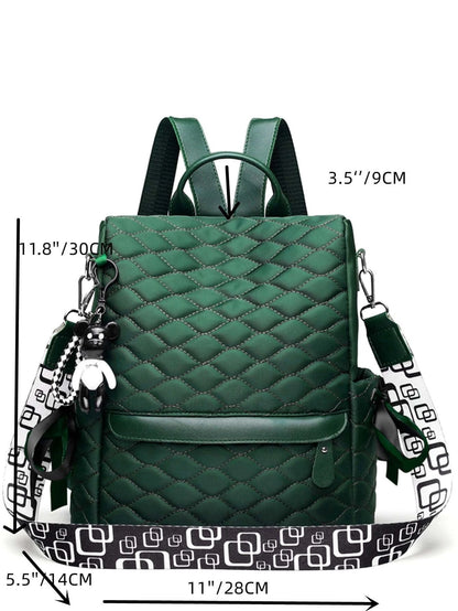 Quilted Functional Backpack, Trendy Backpack Purse, Functional Two-Way Shoulder Bag, Anti-Theft Travel School Bag for Graduate, Teen Girls, Freshman, Sophomore, Junior & Senior in College, University & High School