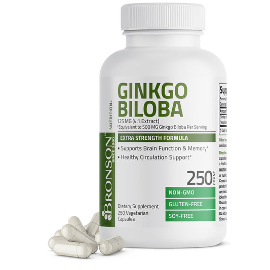 Ginkgo Biloba 500 Mg Extra Strength 500 Mg per Serving - Supports Brain Function & Memory Support, 250 Vegetarian Capsules