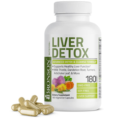 Liver Detox Advanced Detox & Cleansing Formula Supports Health Liver Function with Milk Thistle, Dandelion Root, Turmeric, Artichoke Leaf & More, Non-Gmo, 180 Vegetarian Capsules