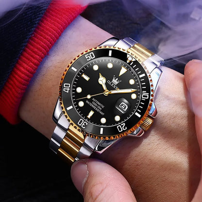 Automatic Men'S Watch Automatic Winding Watch Waterproof Mechanical Date Two Tone Stainless Steel Fashion Casual Watch