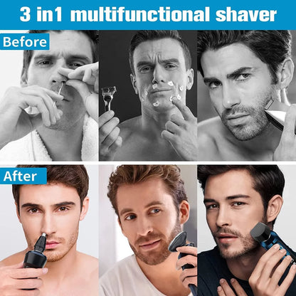 Electric Shaver Razor for Men, 3 in 1 Men’S Cordless LED Display IPX7 Waterproof Facial Nose Hair Beard Trimmer Grooming Haircut Kit with Wet Dry Rechargeable Use