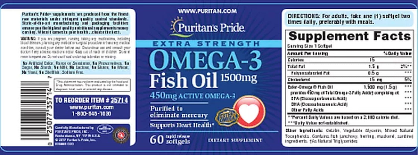 Extra Strength Omega-3 Fish Oil 1500 Mg (450 Mg Active Omega-3)