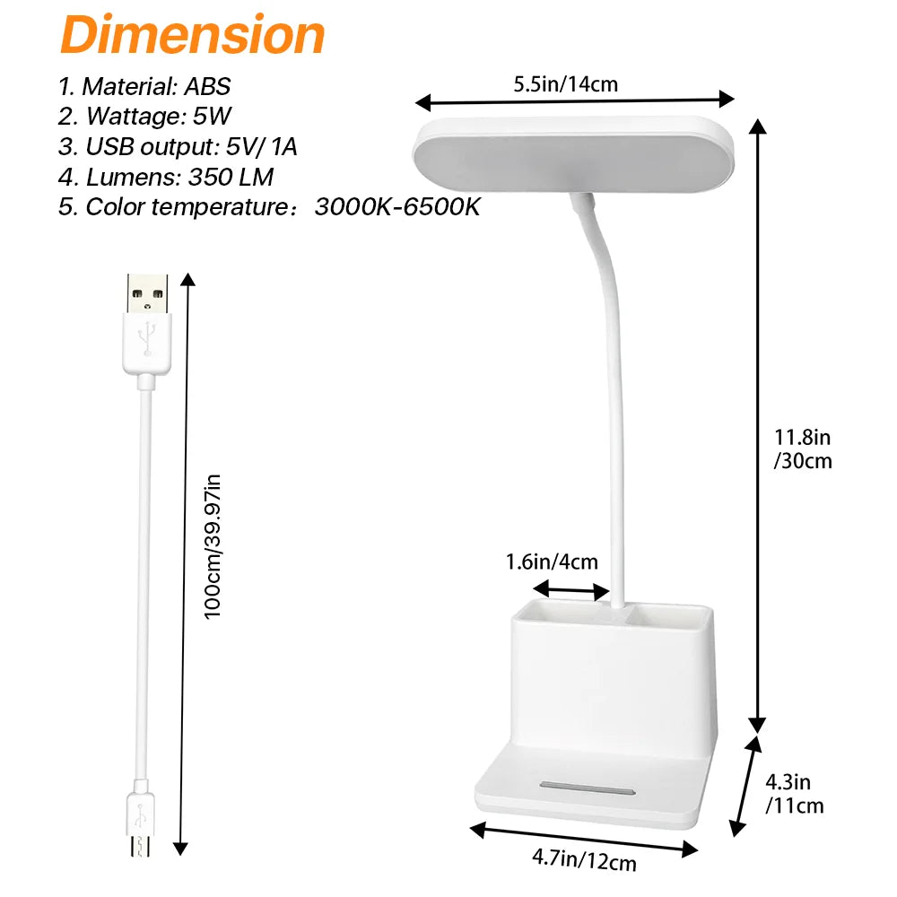 Led Desk Lamp with Pen and Phone Hold for an Office in Home - 3 Modes Dimable LED Table Lamp with USB Port