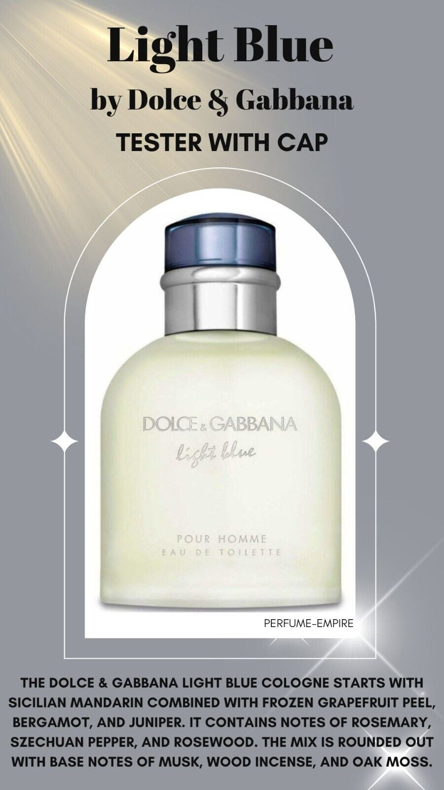 Light Blue by Dolce & Gabbana 4.2 Oz EDT Cologne for Men Tester with Cap 125 Ml