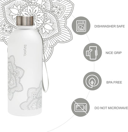 32 OZ 1 Liter Time Marker Water Bottle Frosted Durable Plastic with Strap - Reusable Clear Bottle with Times to Drink Time Markings for Daily Hydration Intake BPA Free (Silver)