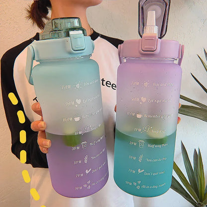 2L Water Bottle with Time Marker for Girl Fitness Jugs Large Capacity Portable Sports Gym Big Drink Bottle with Straw BPA Free