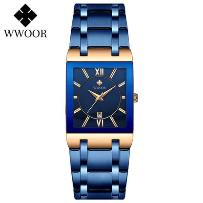 WWOOR Luxury Gold Black Watch for Women Fashion Square Quartz Watch Ladies Dress Wrist Watches Top Brand Sport Clock Reloj Mujer