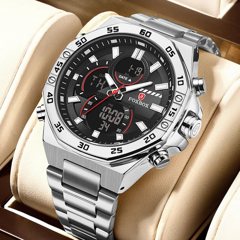 LIGE Dual Display Watches for Men Fashion Business Waterproof Watch Men Top Brand Luxury Sport Quartz Chronograph Reloj Hombre