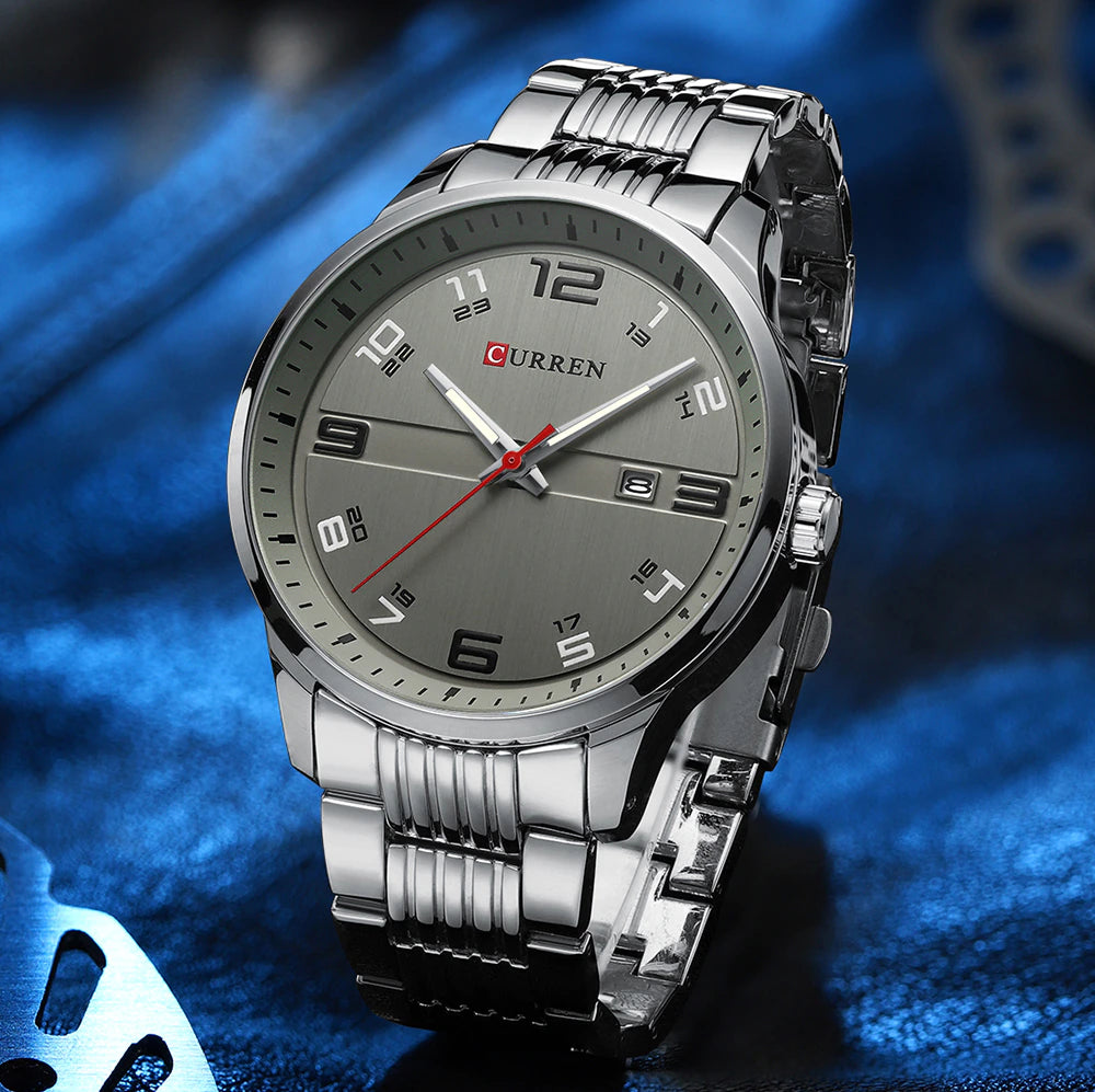 Business Men Luxury Watches Stainless Steel Quartz Wrsitwatches Male Auto Date Clock with Luminous Hands