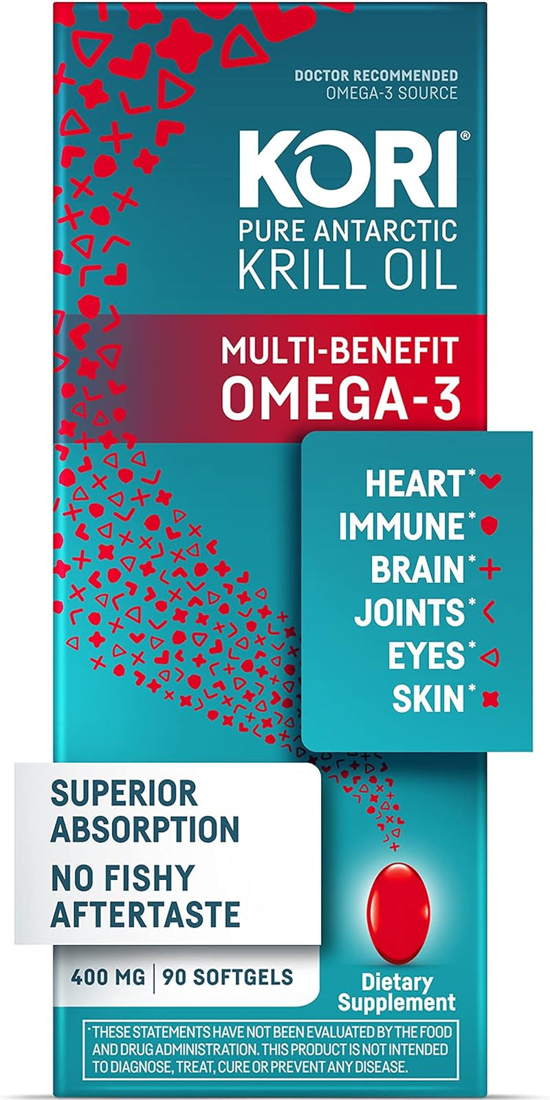 Antarctic Krill Oil Omega 3 Supplement, EPA & DHA, Krill Oil Supplements with Superior Absorption Vs. Fish Oil, 400 Mg, 90 Softgels