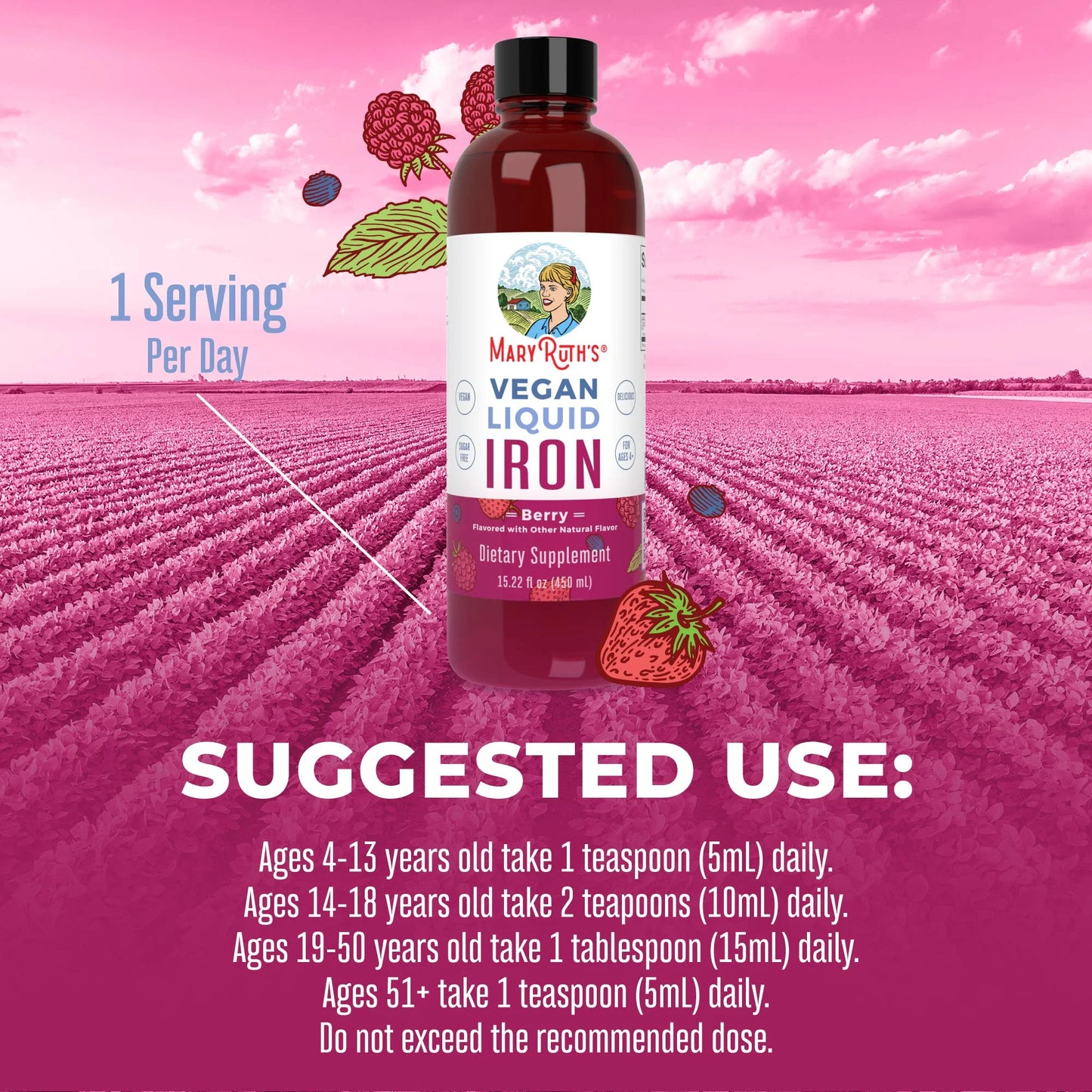 | Liquid Iron Supplement for Women Men & Kids | Iron Deficiency, Immune Support | Sugar Free, Vegan, Non-Gmo | 15.22 Fl Oz / 450Ml