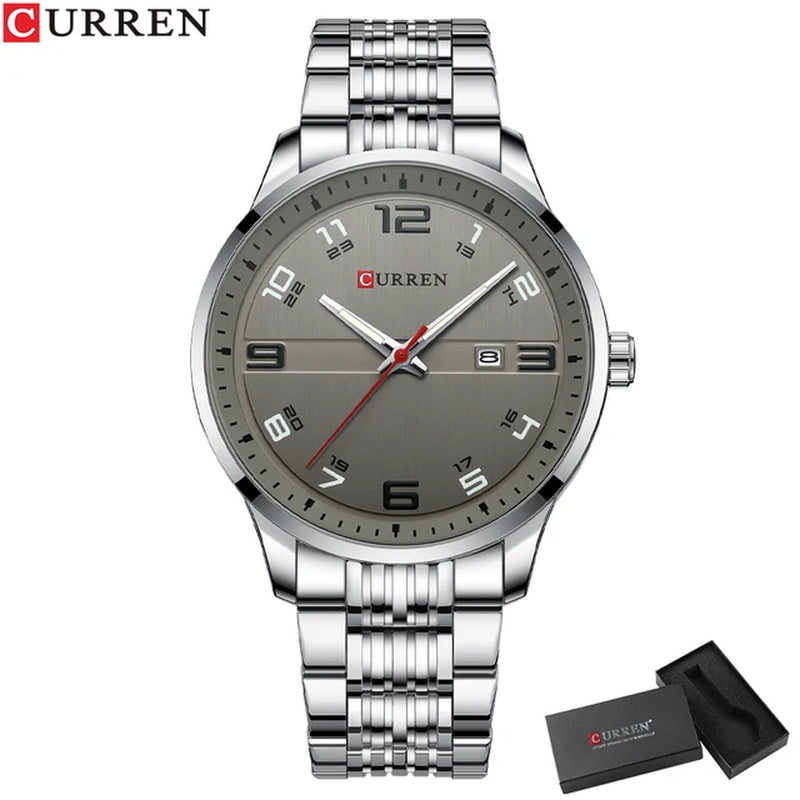 Business Men Luxury Watches Stainless Steel Quartz Wrsitwatches Male Auto Date Clock with Luminous Hands