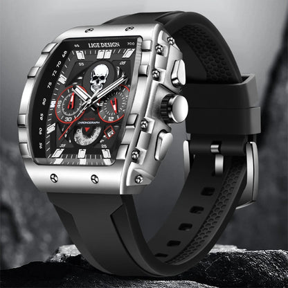 LIGE Fashion Sport Skull Watches Men Top Brand Luxury Chronograph Quartz Man Watch Waterproof Wrist Watch Men Relogios Masculino