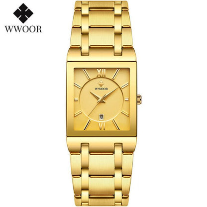 WWOOR Luxury Gold Black Watch for Women Fashion Square Quartz Watch Ladies Dress Wrist Watches Top Brand Sport Clock Reloj Mujer