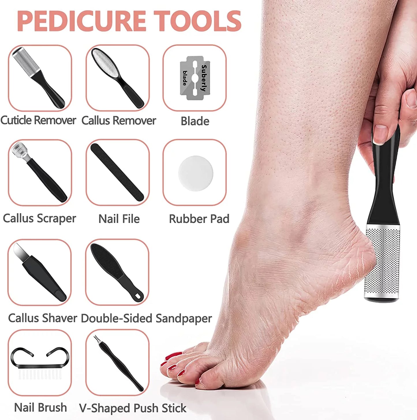 Electric Callus Remover for Feet, Rechargeable Pedicure Tools Foot Care Feet File, 18 in 1 Callous Remover Kit for Remove Cracked Heels and Dead Skin, with 3 Roller Heads 2 Speed, Battery Display