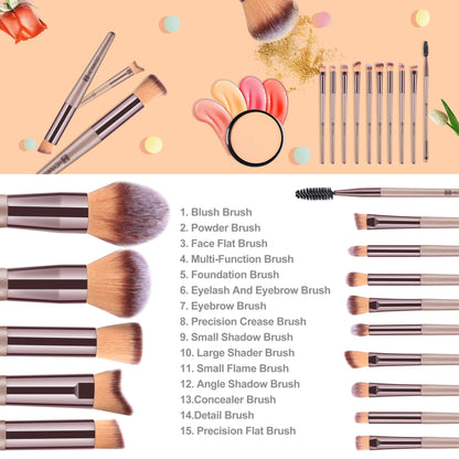 Makeup Brushes 15PCS Champagne Gold Professional Makeup Brush Sets Foundation Brush Blending Powder Blush Concealers Eye Make up Brush Set with PU Leather Cosmetics Bag