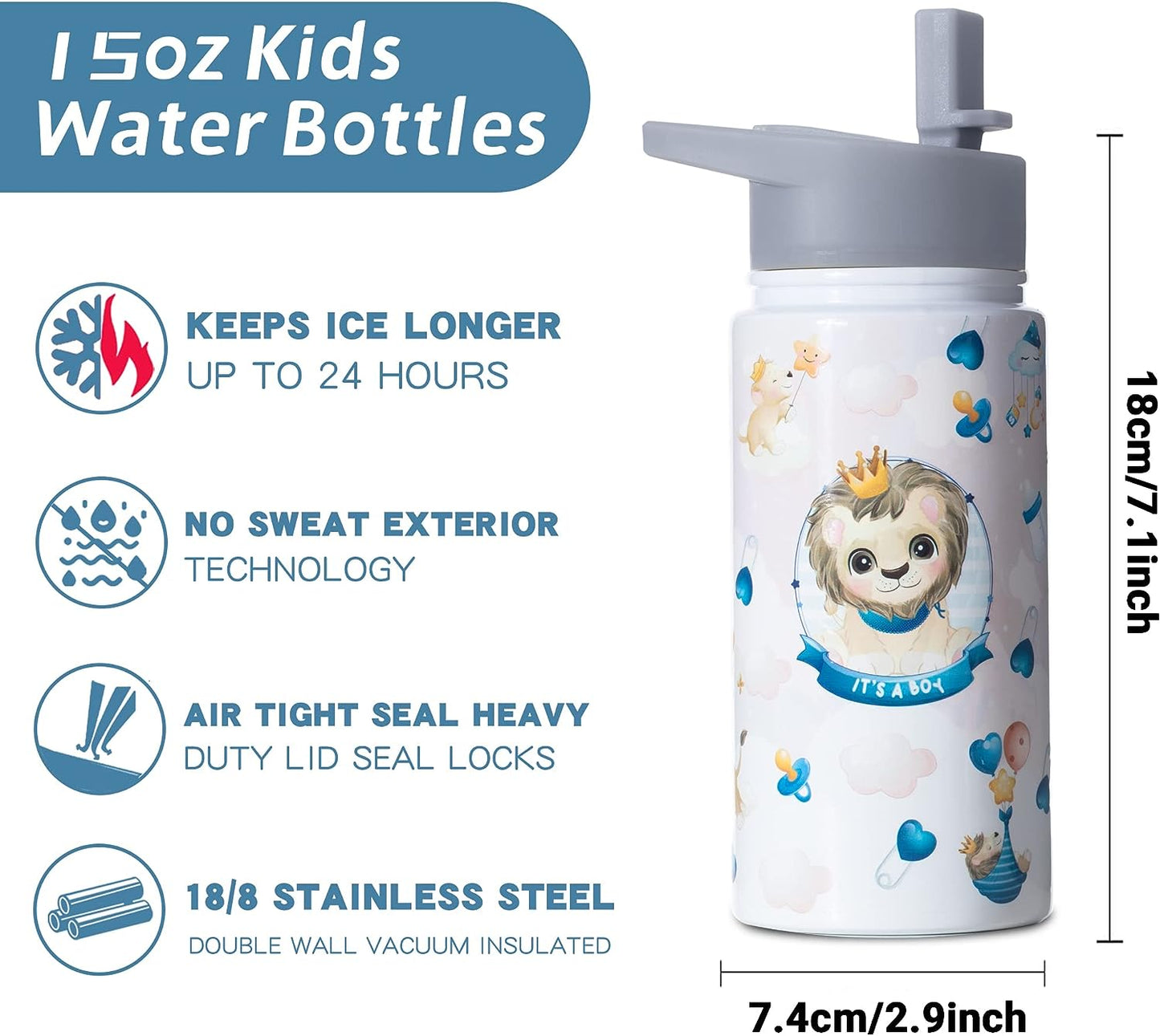 Lion Water Bottle for School Insulated Cups Birthday Gifts for Boys Stainless Steel Lion King Water Bottles with Straw Christmas Gifts for Son 15 Oz